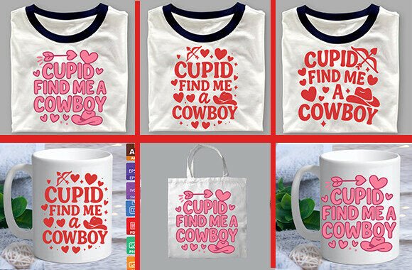 Cupid Find Me a Cowboy SVG T-Shirt Bundle for Crafts