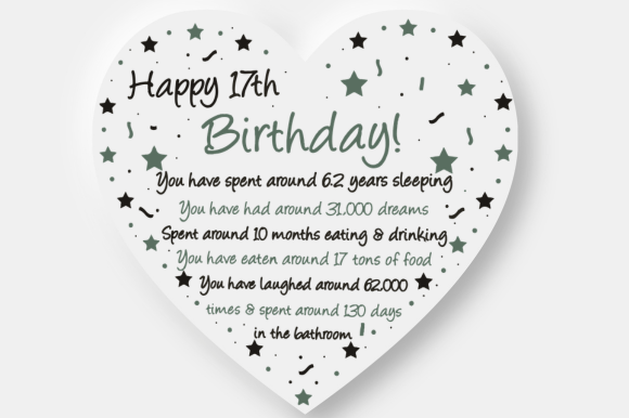 Funny 17th Heart Birthday Card Gift Graphics