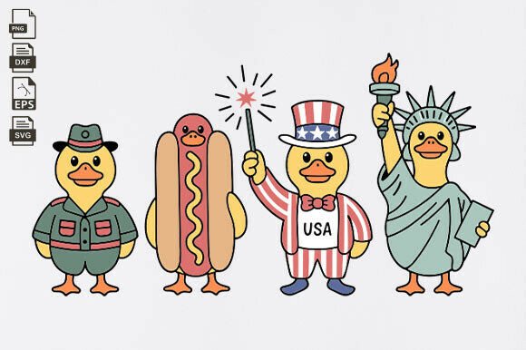 Funny 4th of July Ducks Graphic for Crafts and Branding