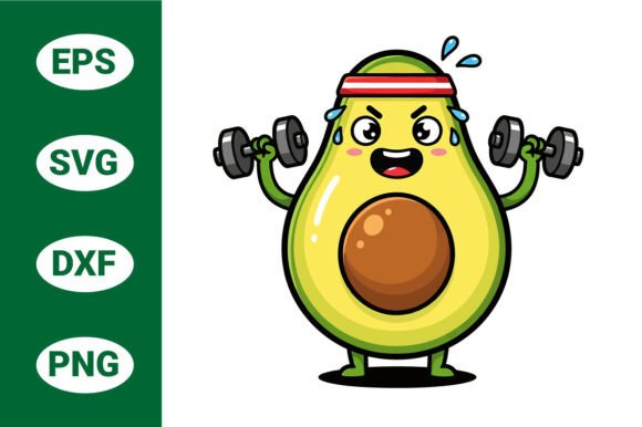 Funny Avocado Character Lifting Weights Graphics for Crafts