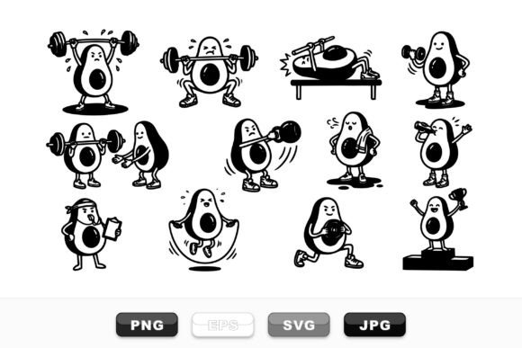 Funny Avocado Workout Clipart for Creative Branding