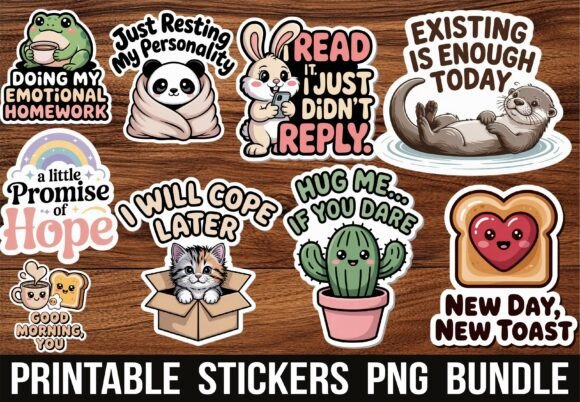Funny Frog Emotional Quotes Stickers - Graphics for Crafts