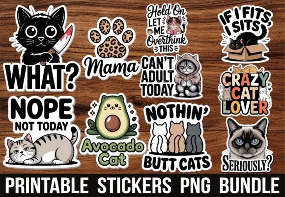 Funny Sassy Black Cat Kawaii Stickers for Crafts and Graphics
