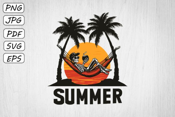 Funny Summer Skeleton Hammock Clipart for Crafts and Graphics