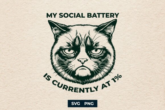 Grumpy Cat Social Battery 1 SVG for Crafts and Graphics