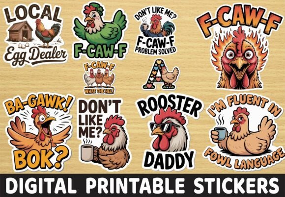 Grumpy Funny Sassy Rooster Stickers for Crafts and Graphics
