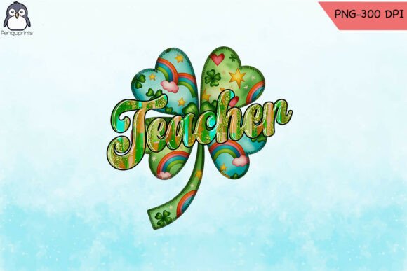 Lucky Teacher Shamrock Funny Retro PNG for Crafts and Graphics