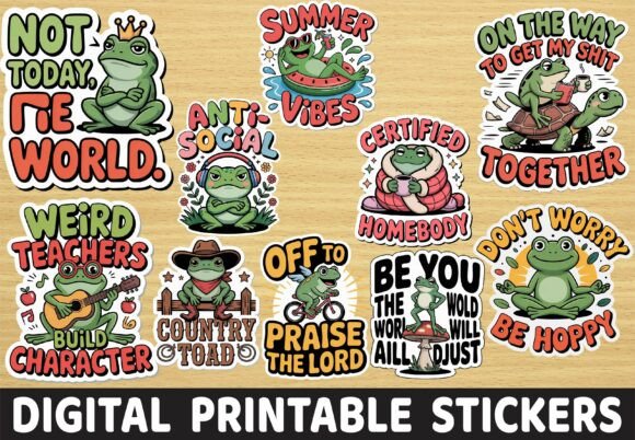 Sarcastic Summer Funny Frog Stickers for Crafts and Graphics
