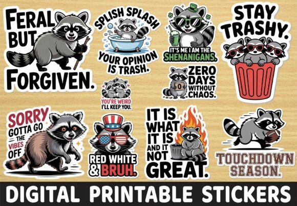 Sarcastic Trashy Funny Raccoon Stickers for Crafts and Graphics